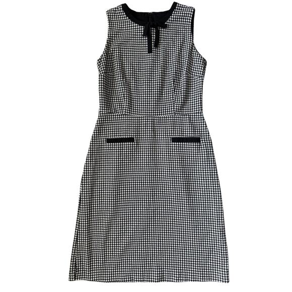 Talbots‎ Tipped Ponte Tie Neck Houndstooth Sheath Dress Black Size 6 - Picture 6 of 12